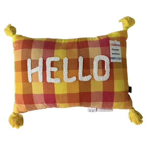 CRAYOLA X KOHL'S THROW PILLOW 14 X 20, “HELLO” CYBER YELLOW, “BRAND NEW” - Picture 1 of 6
